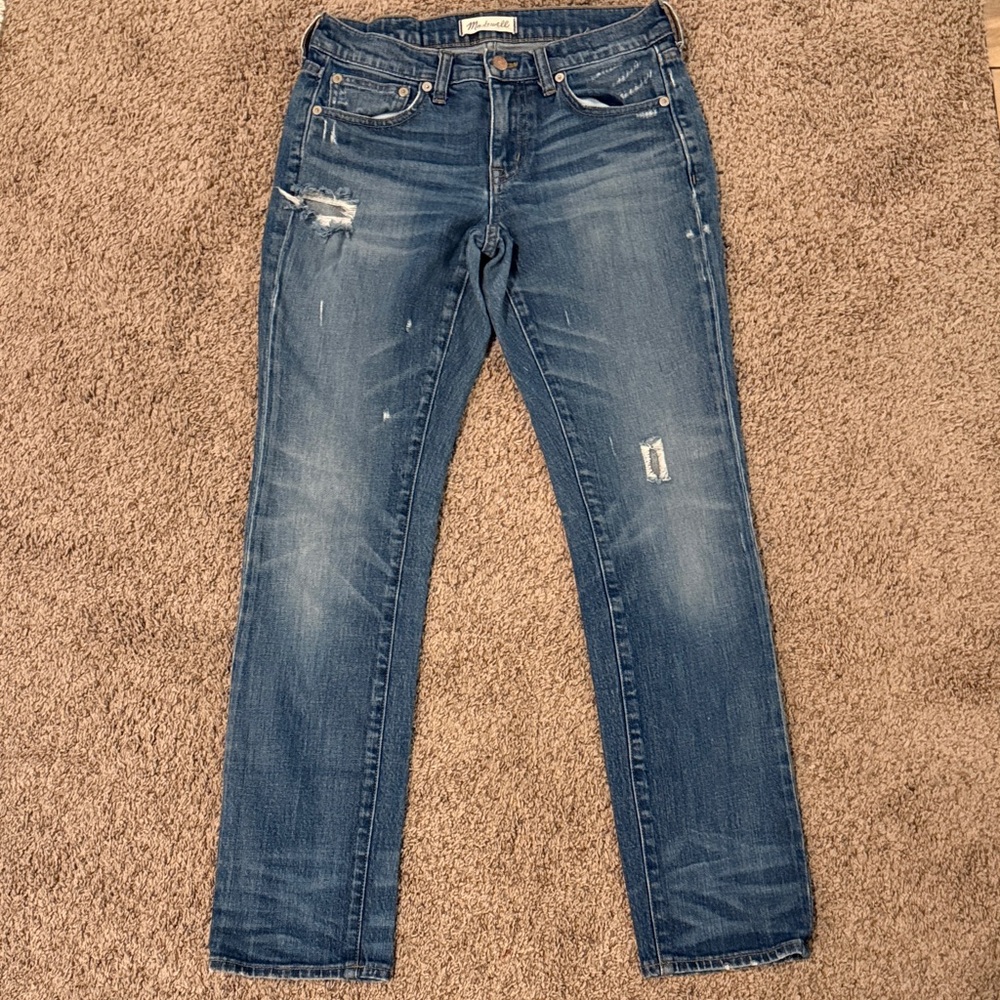 Madewell Women's Distressed Blue Slim Boyjean